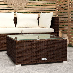 Patio Coffee Table Brown 23.6"x23.6"x11.8" Poly Rattan & Glass A949-317502