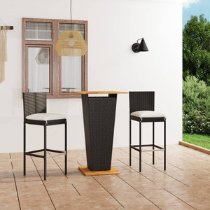  3 Piece Patio Bar Set with Cushions Poly Rattan Black A949-3064856