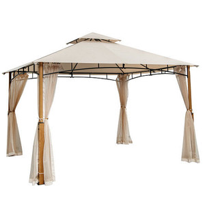 12 x 10 Feet Outdoor Patio Gazebo with Netting and 2-Tier Canopy Roof-Beige B593-NP11861