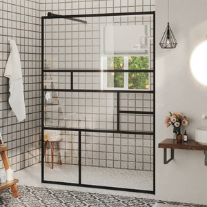 Walk-in Shower Wall with Clear ESG Glass 45.3"x76.8" Black A949-150755