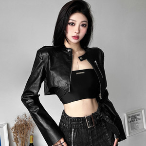 PU Leather Long-sleeved Women's High Waist Short Jacket Q119-CJYD2332165