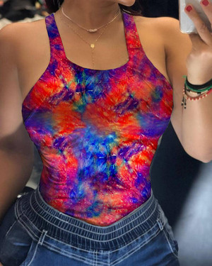 Style: Red tie dye, Size: S - Sexy strap print T-shirt Q119-CJNSWTQB01753-Red tie dye-S