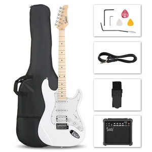 Glarry GST Stylish H-S-S Pickup Electric Guitar Kit with 20W AMP Bag Guitar Strap White T575-S0671283386
