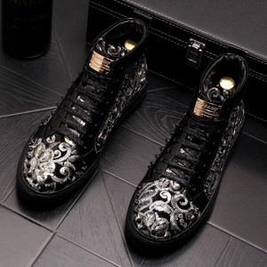 Color: Black inner increase, Size: 42 - Personalized Blue Sequined Color-Block Sports Sneakers Q119-CJBHNSNS32052-Black inner increase-42