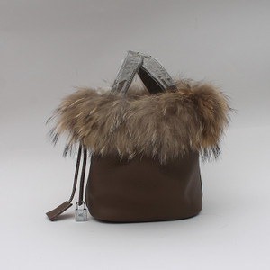 Color: Dark Grey, Size: M - Big Brand Vegetable Blue Child Bag Fox Hair Bucket Bag Togo Leather Han Q119-CJNS111987218RI