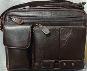 Color: 6004 Deep Coffee - Men's High Sense Oil Wax Genuine Goods Genuine Leather Messenger Bag Q119-CJNS223768205EV