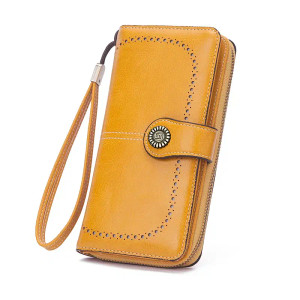 Color: Yellow - Vintage Large Capacity Women's Purse, Monochromatic, Multi-card, Long Wallet, Multi F640-12000038584451787