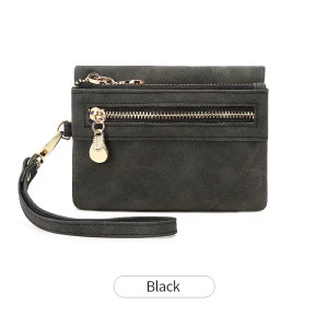 Color: black - Retro foldingzipper wallet high-quality PUleather portablemultifunctional women's wa F640-12000035869013126