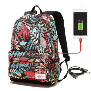 Color: Red - Tropical Print Backpack W USB Charging Port Q119-CJBHNSNS02628-Red