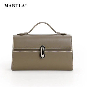Color: Beige - MABULA Genuine Leather Top Handle Satchel Purse for Women 2023 Brand Designer Luxury F640-12000031692524752