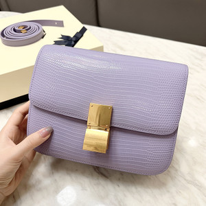 Color: Small Size Light Purple - Square Bag Women's Messenger Lizard Pattern Cowhide Box Q119-CJNS199252013MN