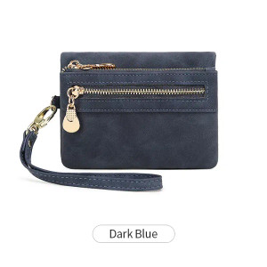 Color: DEEP BLUE - Retro foldingzipper wallet high-quality PUleather portablemultifunctional women' F640-12000035869013125