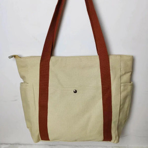 Color: Brown, Size: M - Large Capacity Canvas Solid Letter Tote Bag Versatile Handbag for Commuter  F640-12000040087758005