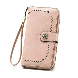 Color: Pink - Vintage Large Capacity Women's Purse, Monochromatic, Multi-card, Long Wallet, Multi-f F640-12000038584451786