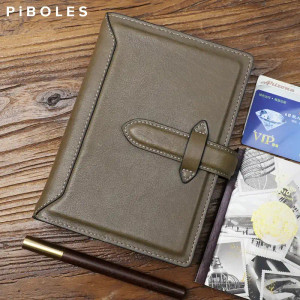 Color: army green - Genuine Leather A6 Size Ring Planner Vintage Handmade Unisex Notebook With 6-ho F640-12000039207284763