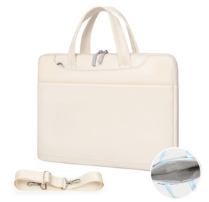 Color: Shoulder strap cream white, Size: 14inches - Leather Large Capacity Laptop Case Q119-CJNS173955302BY