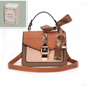 Color: Brown with a jasmine sachet - School bag student style wild fashion handbag silk scarf shoul Q119-CJBHNSNS07242-Brown with a jasmine sachet