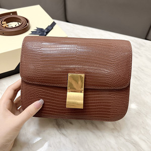 Color: Small Size Caramel - Square Bag Women's Messenger Lizard Pattern Cowhide Box Q119-CJNS199252004DW