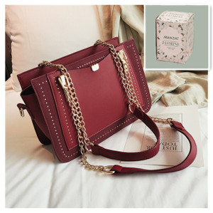 Color: Red with a jasmine sachet - School bag student style wild fashion handbag silk scarf shoulde Q119-CJBHNSNS07242-Red with a jasmine sachet