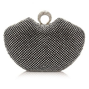 Luxurious Ring Decorated Rhinestone Allover Women Fashion Evening Handbag - Black A392-fhbg0087