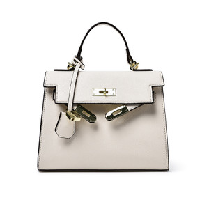Color: White, Size: L - Solid color palm pattern lock Kelly bag Q119-CJBHNSNS25125-White-L