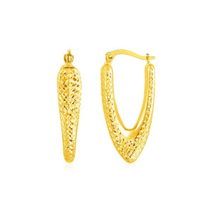 14k Yellow Gold V Shaped Puffed Hoop Earrings P150-64496