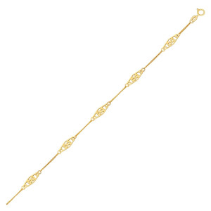Size: 10'' - 14k Yellow Gold Anklet with Fancy Diamond Shape Filigree Stations P150-97375-10