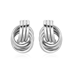 Polished Love Knot Earrings with Interlocking Rings in Sterling Silver(15mm) P150-65457