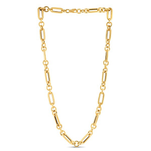 Size: 18 - 14k Yellow Gold Italian Alternating Paperclip Round Links Chain Necklace P150-74090-18