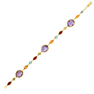 Size: 7.5'' - 14k Yellow Gold Bracelet with Multi-Colored Stones P150-87576-7.5