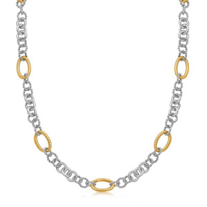 Size: 18'' - 18k Yellow Gold and Sterling Silver Rhodium Plated Multi Style Chain Necklace P150-43677-18
