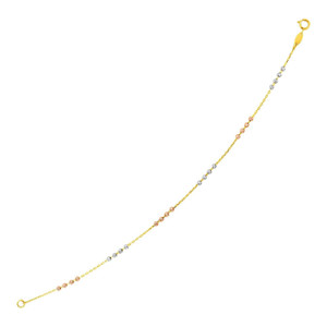 Size: 7.25'' - 14k Tri Color Gold Station Bracelet with Textured Beads P150-88860-7.25