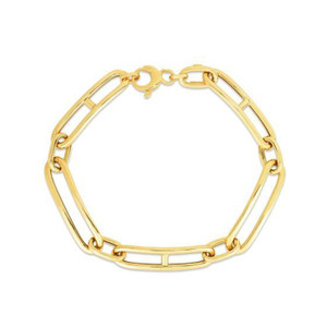 Size: 7.25 - 14k Yellow Gold 7 1/4 inch Elongated Alternating Mariner Link Bracelet P150-29682-7.25