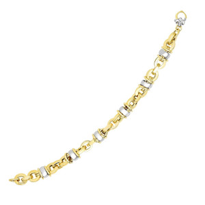 Size: 7.5'' - 14k Two-Tone Gold Oval Bracelet with Barrel Bead Connectors P150-40957-7.5