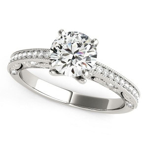Size: 7 - 14k White Gold Antique Pronged Round Diamond Engagement Ring (1 1/8 cttw) P150-50355-7