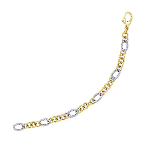 Size: 7.25'' - 14k Two-Tone Gold Rope Motif Oval and Round Link Chain Bracelet P150-64095-7.25