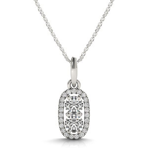 Size: 18'' - Outer Oval Shaped Two Stone Diamond Pendant in 14k White Gold (5/8 cttw) P150-33814-18