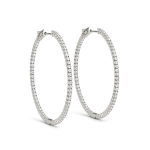 14k White Gold Slim Two Sided Diamond Hoop Earrings (1 1/2 cttw) P150-40175