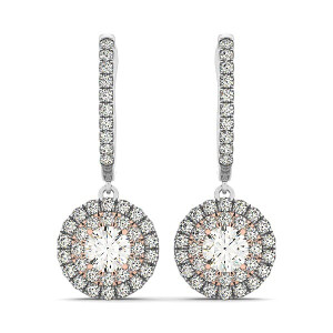 14k White And Rose Gold Drop Diamond Earrings with a Halo Design (3/4 cttw) P150-24202