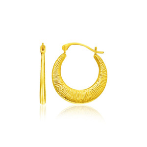14k Yellow Gold Graduated Round Textured Hoop Earrings P150-46812