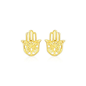 14k Yellow Gold Polished Hand of Hamsa Post Earrings P150-77406