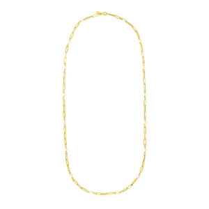Size: 24'' - 14k Yellow Gold Paperclip Chain and Pearl Necklace P150-84563-24