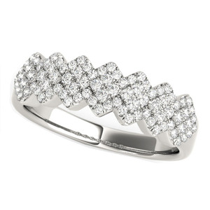 Size: 5.5 - Diamond Studded Wide Multi-Diagonal Pattern Ring in 14k White Gold (5/8 cttw) P150-97490-5.5