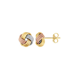Love Knot Post Earrings in 14k Tri Color Gold P150-63884