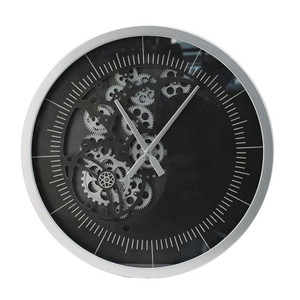 23" Circle Black and Silver Wood and Glass Analog Wall Clock N270-485985