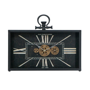 13" Black and Gold Metal and Glass Analog Vintage Style Crackle Wall Clock N270-485987