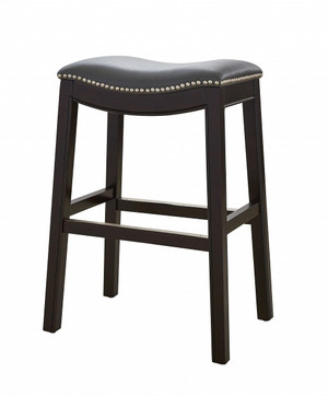 26" Gray and Espresso Faux Leather and Solid Wood Backless Counter Height Bar Chair N270-384138