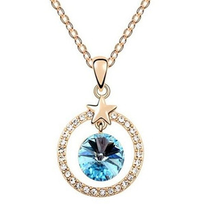 Elegant Star Attached with Suspended Austrian Crystal Design Necklace - Blue A392-cnel0005