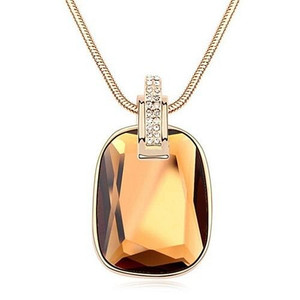 Simple Plain Style Square Crystal Pendant Necklace - Brown A392-cnel0264