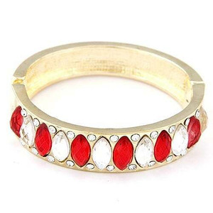 Oval Shaped Rhinestones Inlaid Golden Banlge - Red A392-fabr0070